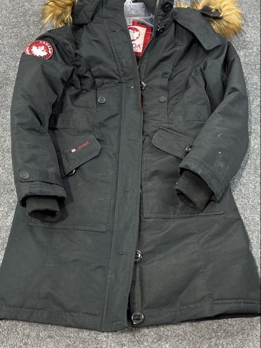 Canada Goose Black Kids Parka with Faux-Fur Trim